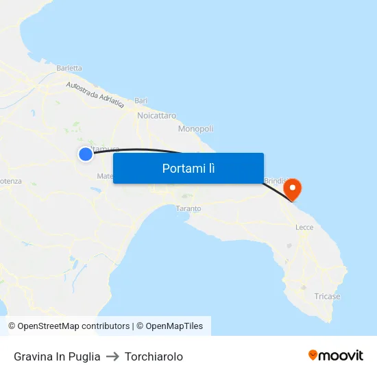 Gravina In Puglia to Torchiarolo map