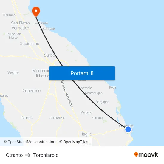 Otranto to Torchiarolo map
