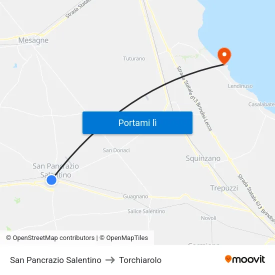 San Pancrazio Salentino to Torchiarolo map