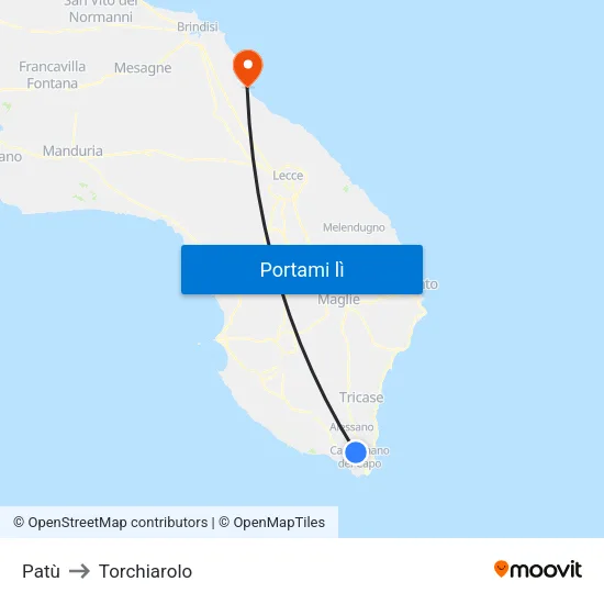 Patù to Torchiarolo map