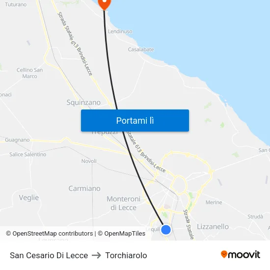 San Cesario Di Lecce to Torchiarolo map