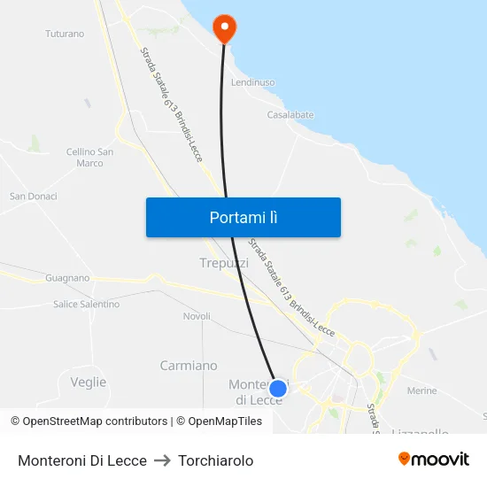 Monteroni Di Lecce to Torchiarolo map
