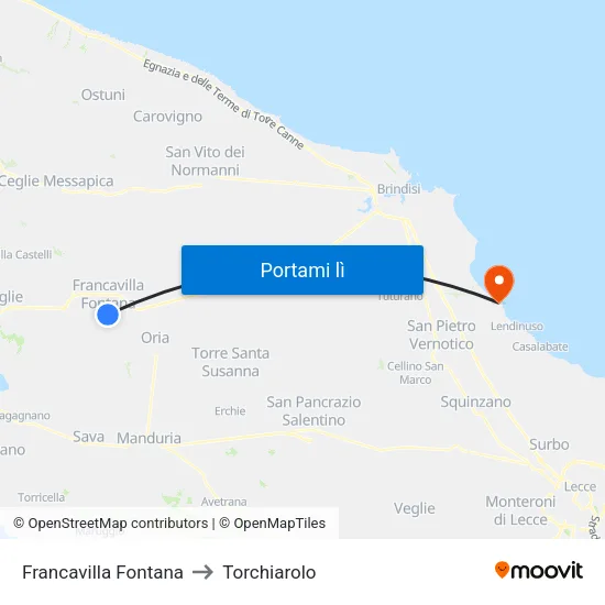 Francavilla Fontana to Torchiarolo map