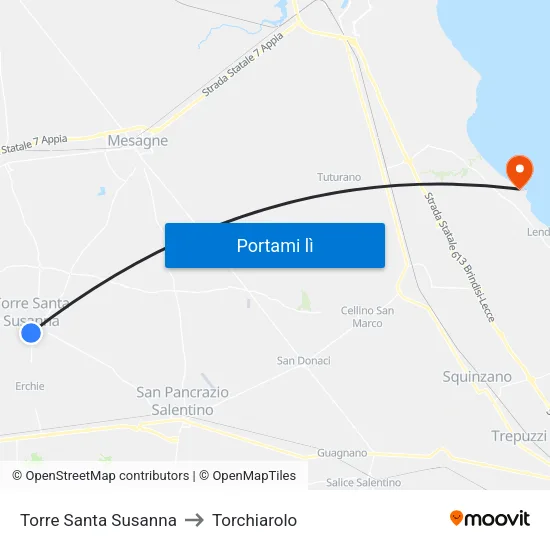 Torre Santa Susanna to Torchiarolo map