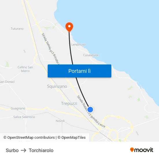 Surbo to Torchiarolo map