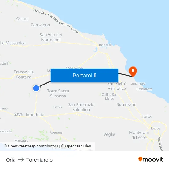 Oria to Torchiarolo map