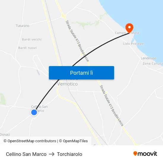 Cellino San Marco to Torchiarolo map