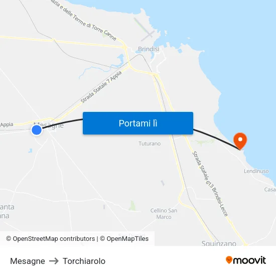 Mesagne to Torchiarolo map