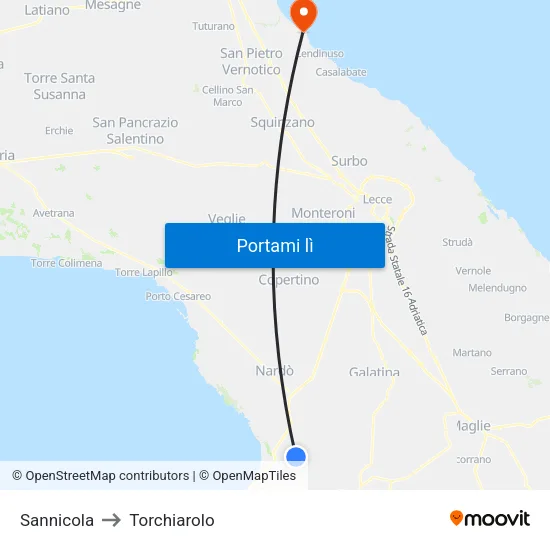 Sannicola to Torchiarolo map