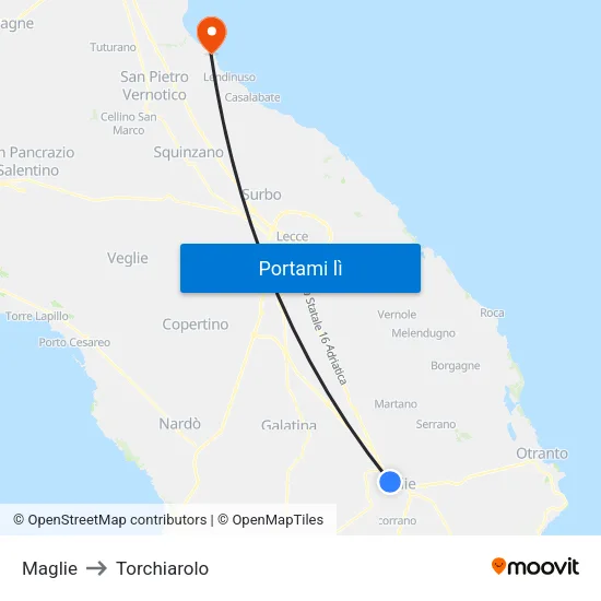 Maglie to Torchiarolo map