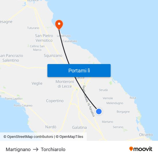 Martignano to Torchiarolo map