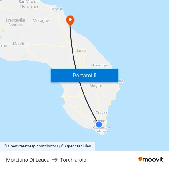 Morciano Di Leuca to Torchiarolo map