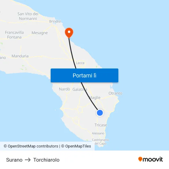 Surano to Torchiarolo map