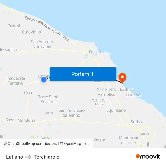 Latiano to Torchiarolo map