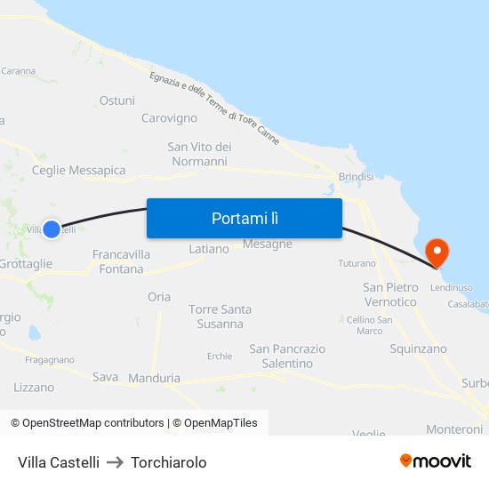 Villa Castelli to Torchiarolo map