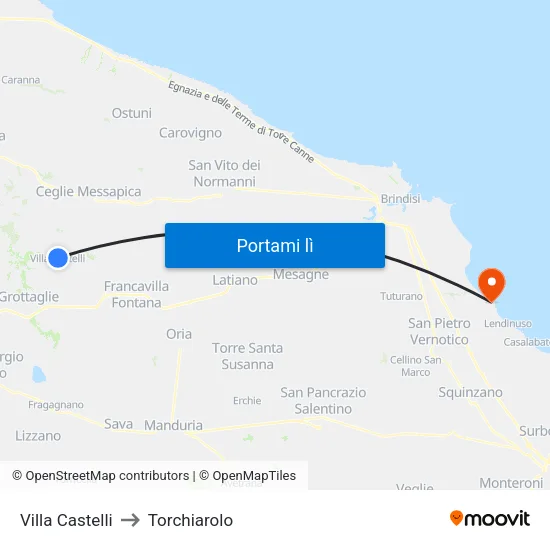 Villa Castelli to Torchiarolo map