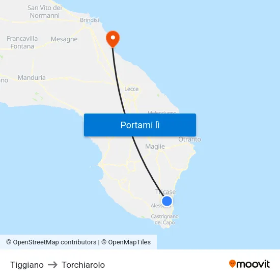 Tiggiano to Torchiarolo map