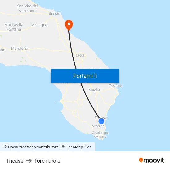 Tricase to Torchiarolo map