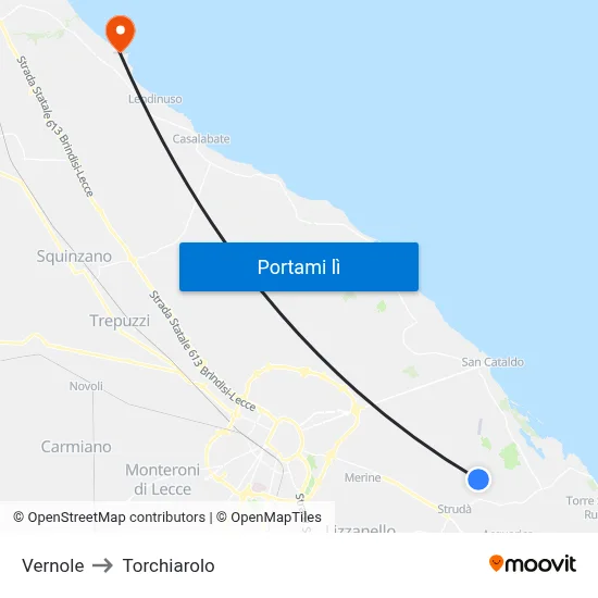Vernole to Torchiarolo map