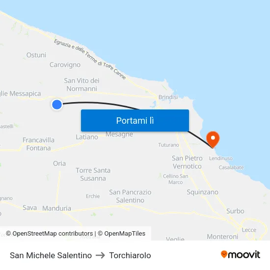 San Michele Salentino to Torchiarolo map