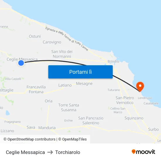 Ceglie Messapica to Torchiarolo map