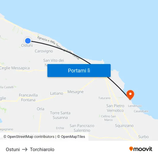 Ostuni to Torchiarolo map