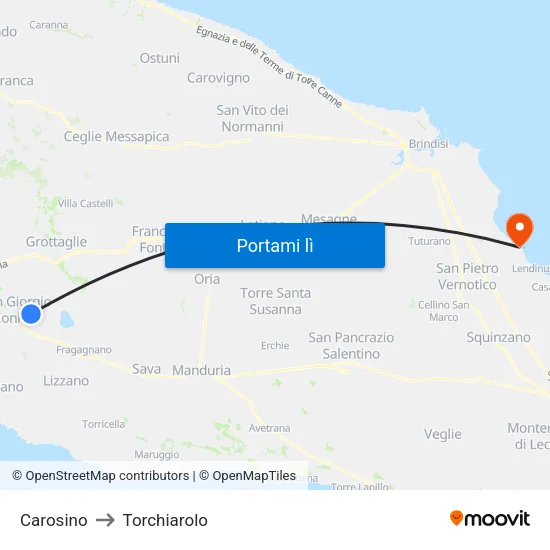 Carosino to Torchiarolo map