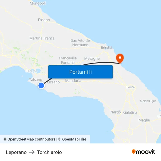 Leporano to Torchiarolo map