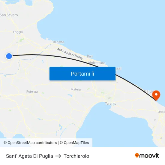 Sant' Agata Di Puglia to Torchiarolo map
