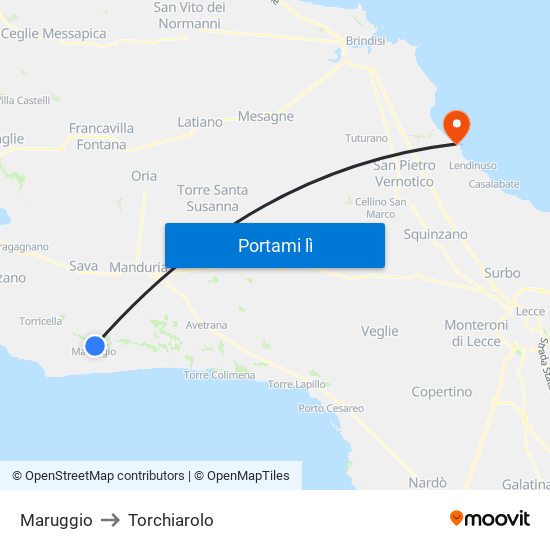 Maruggio to Torchiarolo map