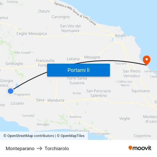Monteparano to Torchiarolo map