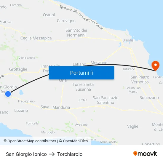 San Giorgio Ionico to Torchiarolo map