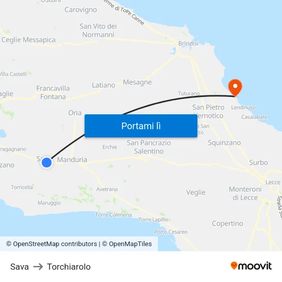 Sava to Torchiarolo map