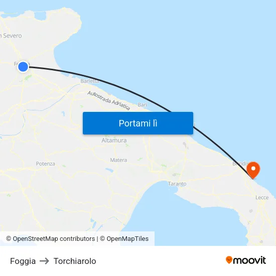 Foggia to Torchiarolo map