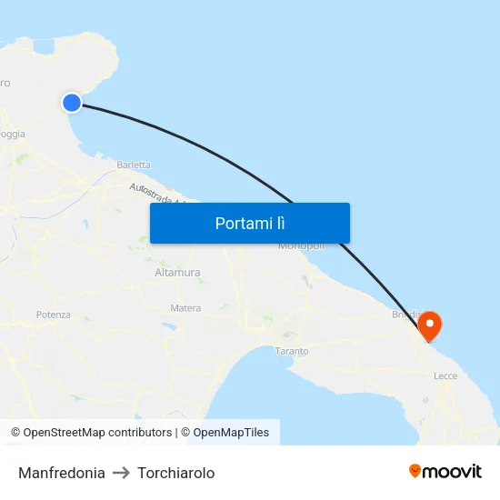 Manfredonia to Torchiarolo map