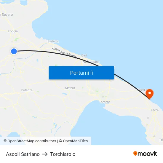 Ascoli Satriano to Torchiarolo map