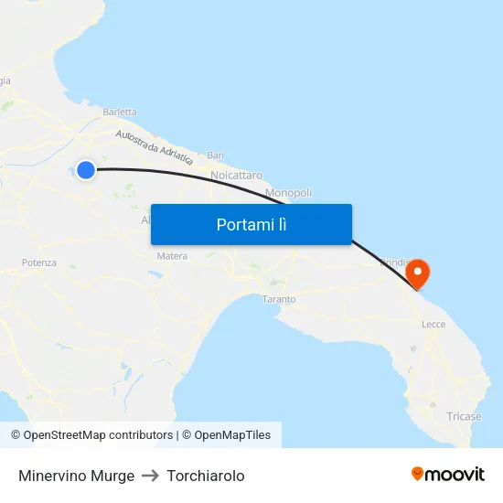 Minervino Murge to Torchiarolo map