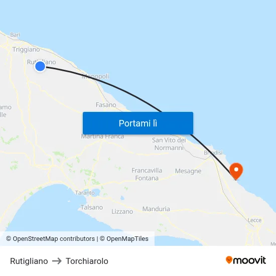 Rutigliano to Torchiarolo map