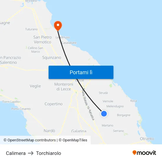 Calimera to Torchiarolo map