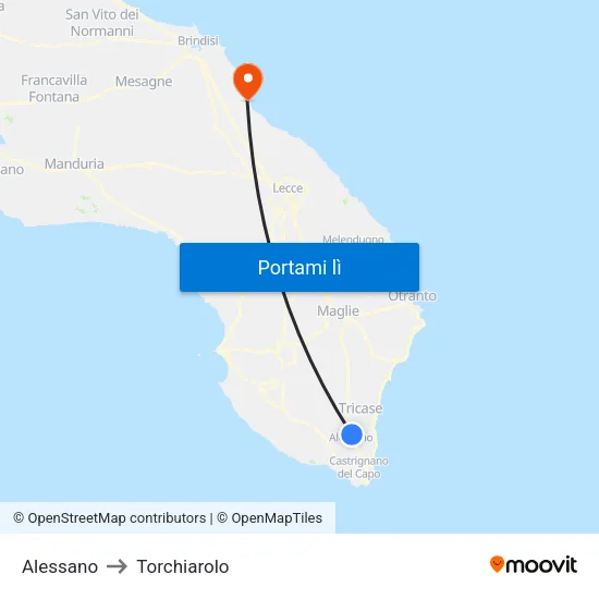 Alessano to Torchiarolo map