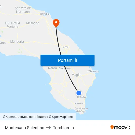 Montesano Salentino to Torchiarolo map