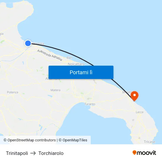 Trinitapoli to Torchiarolo map