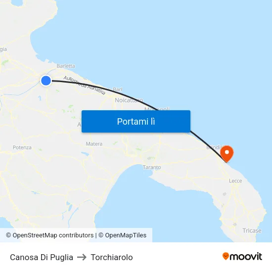 Canosa Di Puglia to Torchiarolo map