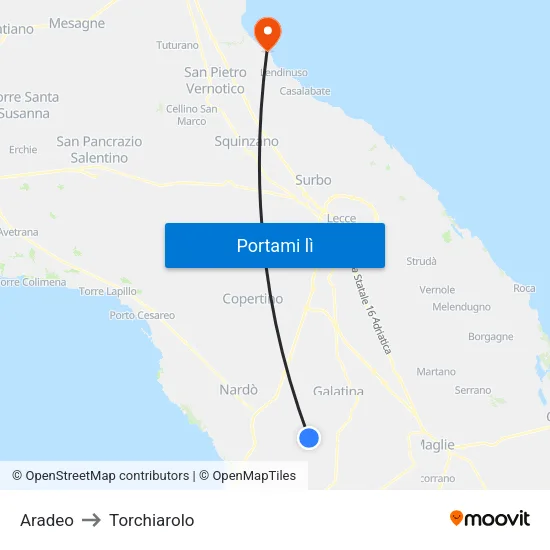 Aradeo to Torchiarolo map