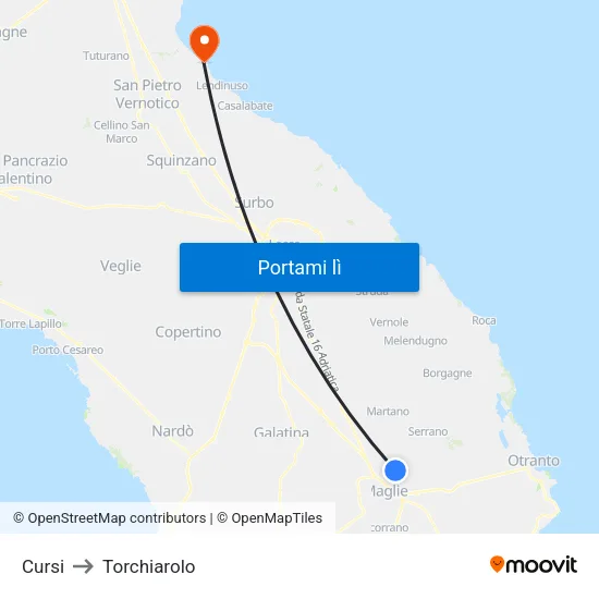 Cursi to Torchiarolo map
