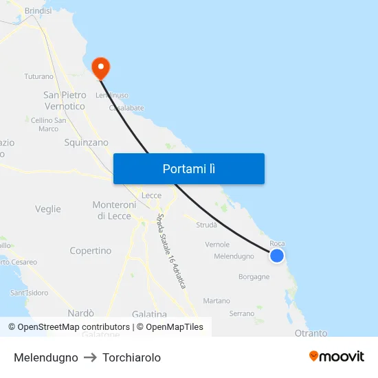 Melendugno to Torchiarolo map