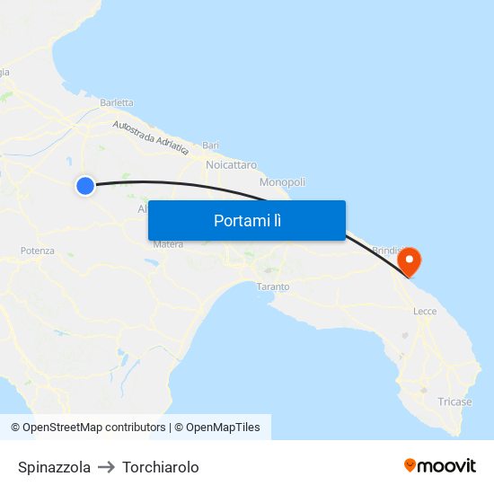 Spinazzola to Torchiarolo map