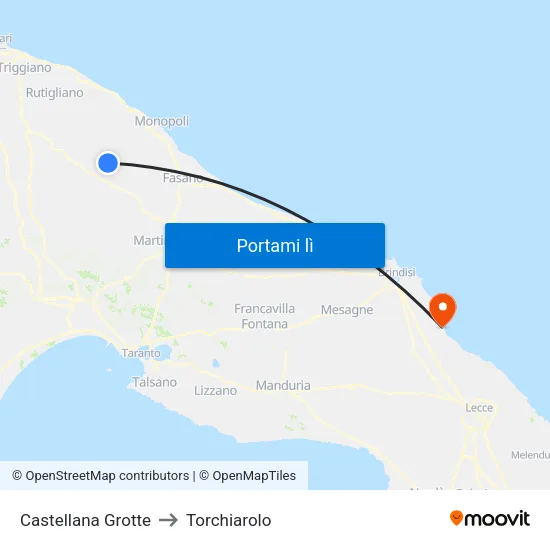 Castellana Grotte to Torchiarolo map