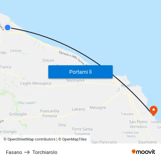 Fasano to Torchiarolo map