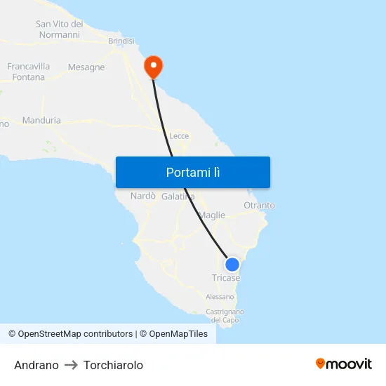 Andrano to Torchiarolo map